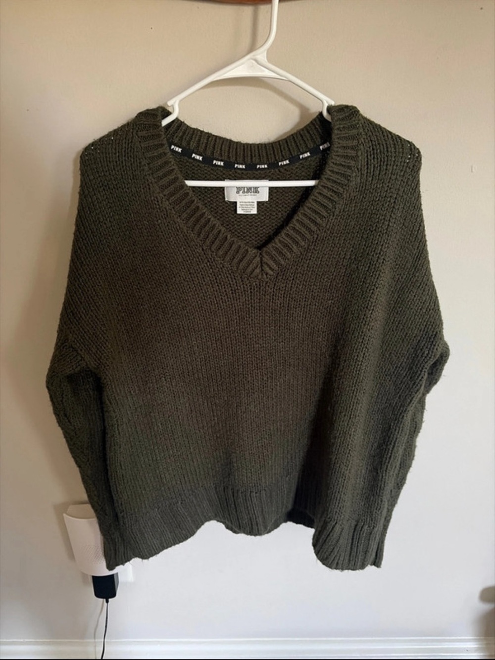 PINK Victoria's Secret V-neck Chunky Knit Sweater - brown